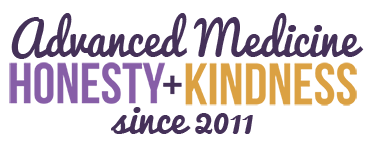 Purple and yellow text that reads Advanced Medicine Honesty + Kindness since 2011